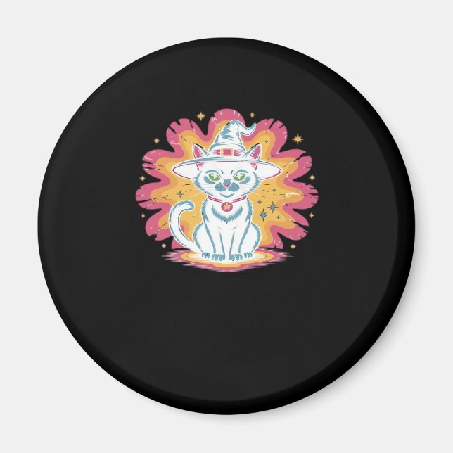 Svart katt med Psychedelic Flower Oversized T-Shir Magnet (Framsidan)