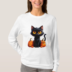 Svart katt med pumpa Halloween-scen T Shirt