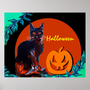 SVART KATT MED PUMPA I HALLOWEEN NATT POSTER