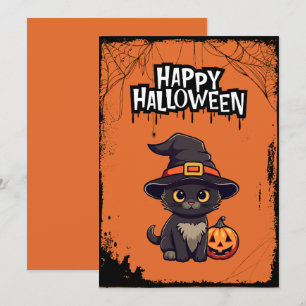 Svart Katt Med Pumpa Jack O' Lantern Julkort