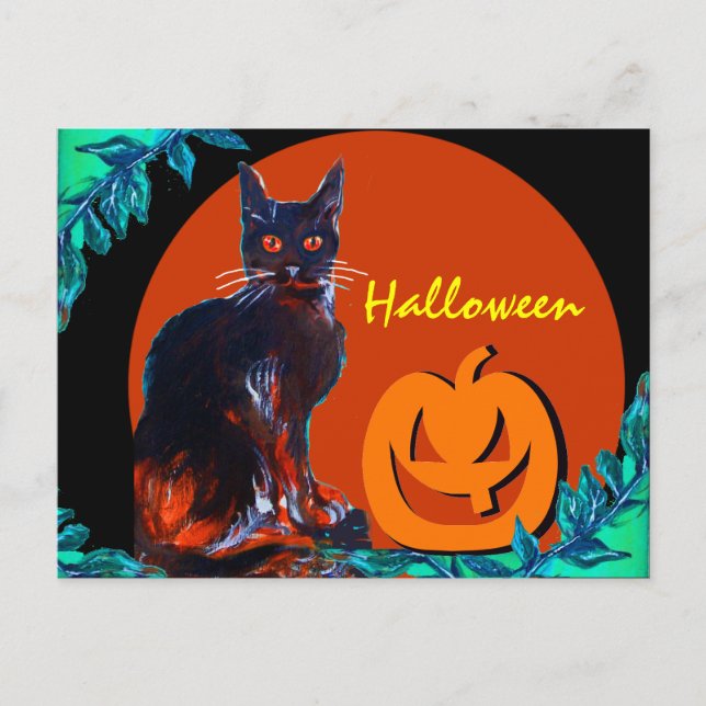 SVART KATT MED PUMPAHALLOWEEN FEST HELG VYKORT (Framsida)