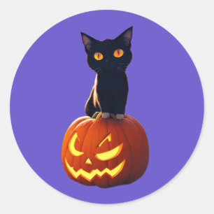 Svart katt med Pumpkin Cute Kawaii Animals Pets Runt Klistermärke