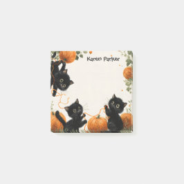 Svart katt med Pumpkin-inspirerad Orange Post-it Block