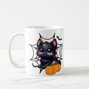 Svart katt med Pumpkins och Spindelnäten Mugg
