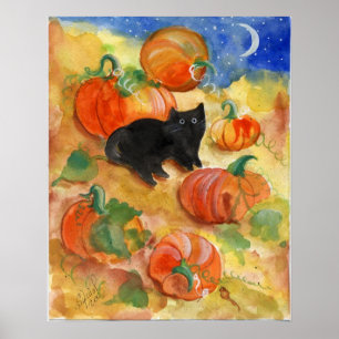 Svart katt med pumpor poster