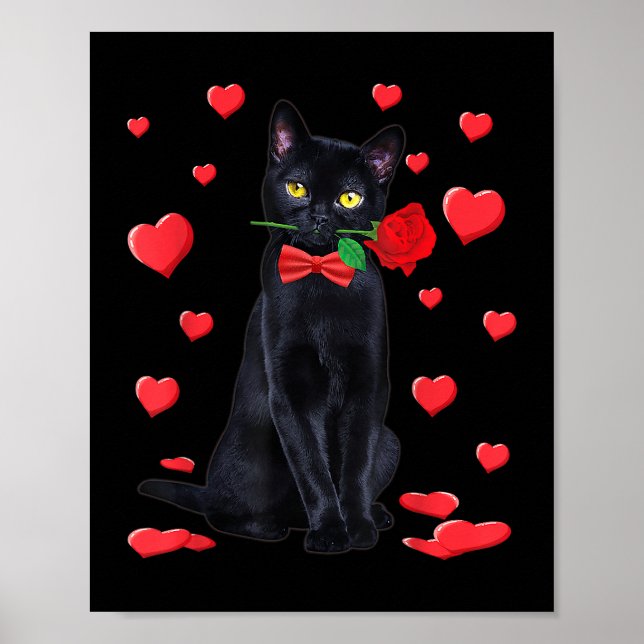 Svart katt med Ro Valentines Shirt Valentine Cat Poster (Framsidan)