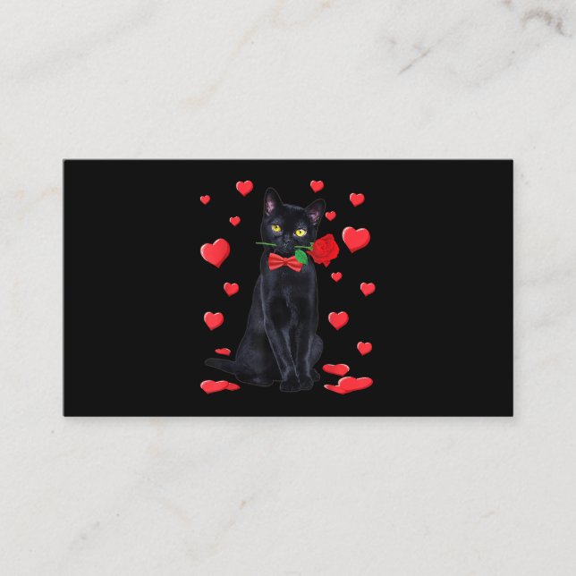 Svart katt med Ro Valentines Shirt Valentine Cat Visitkort (Framsida)
