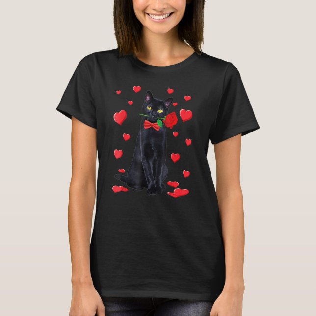 Svart katt med Ro Valentines Valentine Cat T Shirt (Framsida)