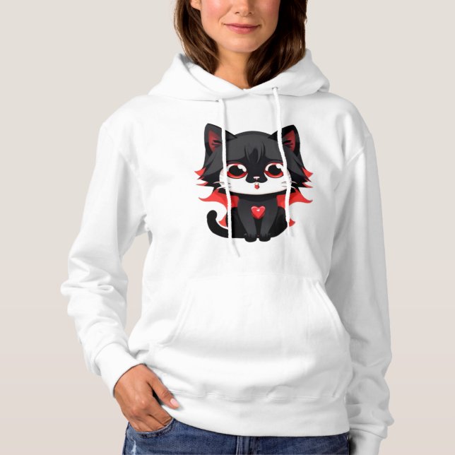 Svart katt med röd färg t shirt (Framsida)