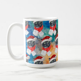 Svart katt med röd julskärp rolig jul kaffemugg