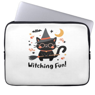 Svart katt med Roligt och rum - Cute Halloween Laptop Fodral