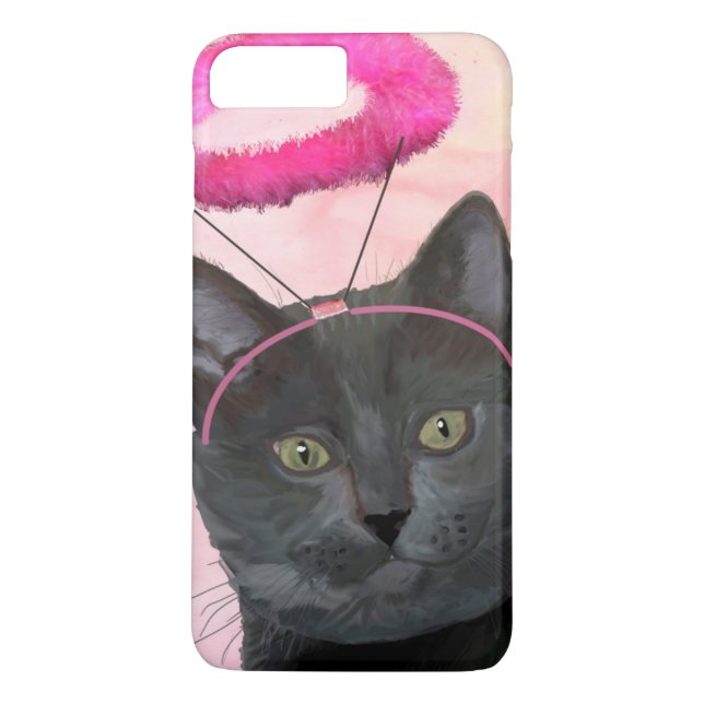 Svart katt med Rosa angel Halo Case-Mate iPhone Skal (Baksida)