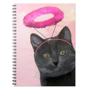Svart katt med Rosa och gel halo Anteckningsbok