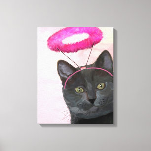 Svart katt med Rosa och gel halo Canvastryck