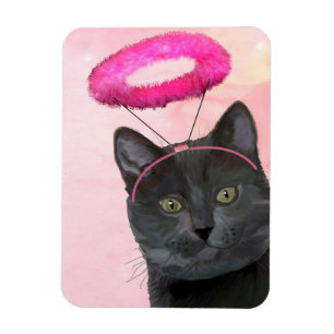 Svart katt med Rosa och gel halo Magnet