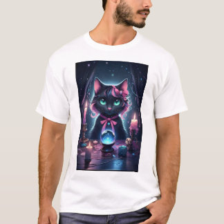 Svart katt med Rosa Ribbon Fortune Teller T Shirt