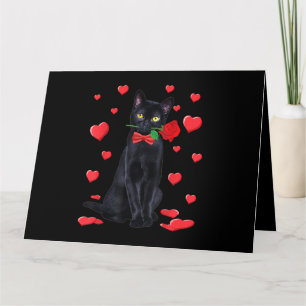 Svart Katt Med Rosalla Hjärtansdags Tröja Valentin Kort
