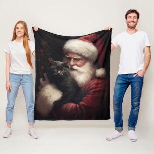 Svart katt med Santa Claus festlig jul Fleecefilt