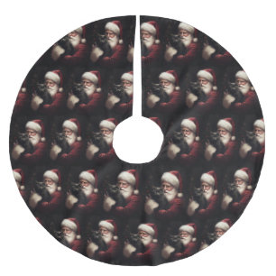 Svart katt med Santa Claus festlig jul Julgransmatta Borstad Polyester