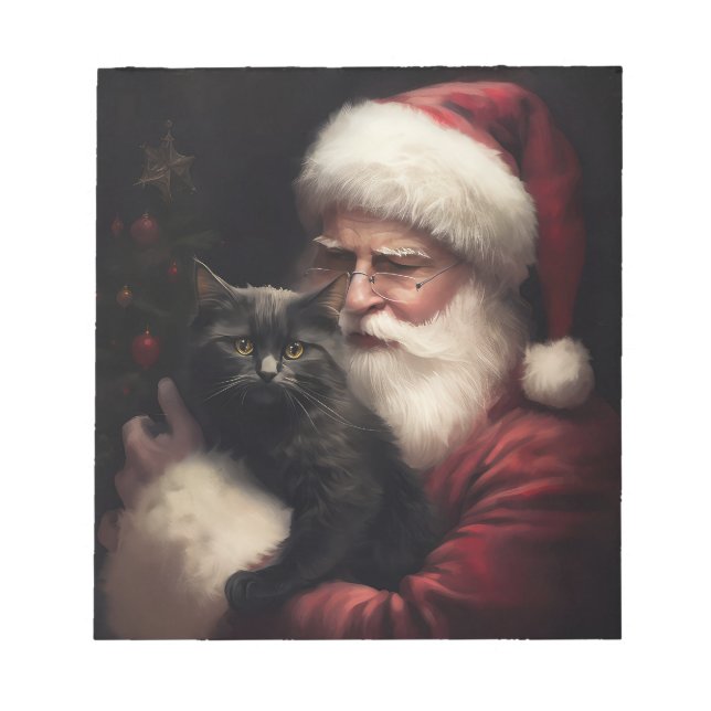 Svart katt med Santa Claus festliga jul  Anteckningsblock (Framsida)
