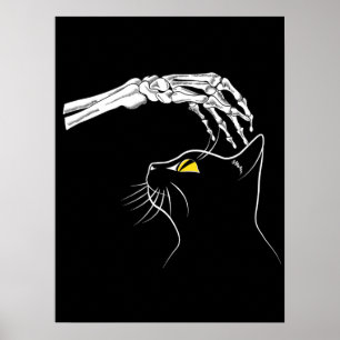 Svart katt med Skeleton Hand Halloween-deoky Poster