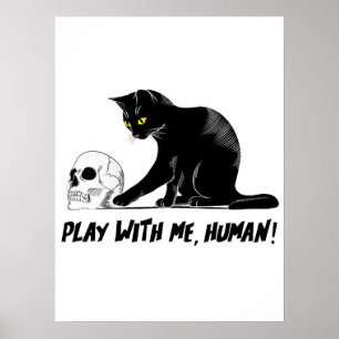 Svart katt med skullig lek med mig humant kräm poster
