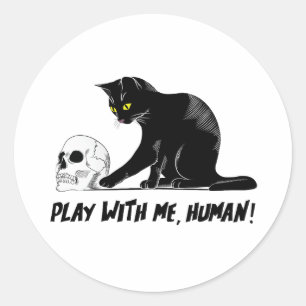 Svart katt med skullig lek med mig humant kräm runt klistermärke