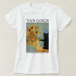 Svart katt med solblommor Van Gogh Art T Shirt