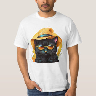 svart katt med solglasögon och hatt, rolig katt t shirt
