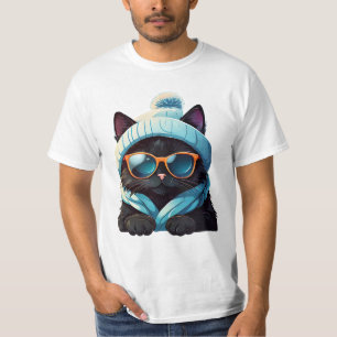 svart katt med solglasögon och vinterhatt t shirt