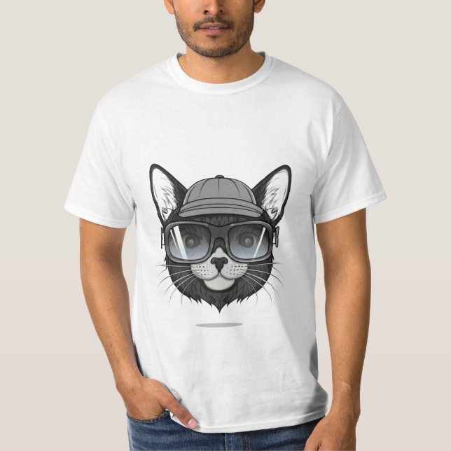svart katt med solglasögon, rolig katt t shirt (Framsida)