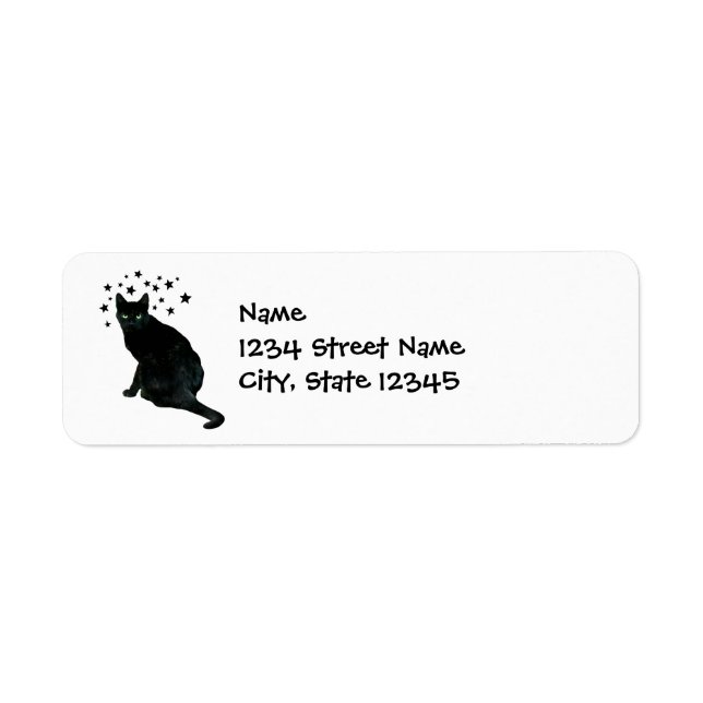 Svart katt med stjärnor, Returetiketter Returadress Etikett (Framsidan)