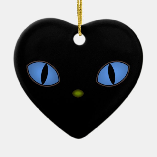 Svart katt med stor blå Öga Julgransprydnad Keramik (Framsidan)