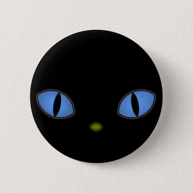 Svart katt med stor blå Öga Knapp (Framsida)