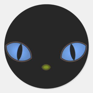 Svart katt med stor blå Ögon Runt Klistermärke