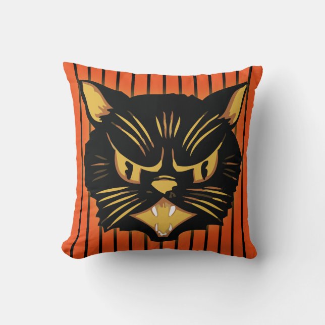 Svart katt med svart katt och Orange Rand Kudde (Framsida)