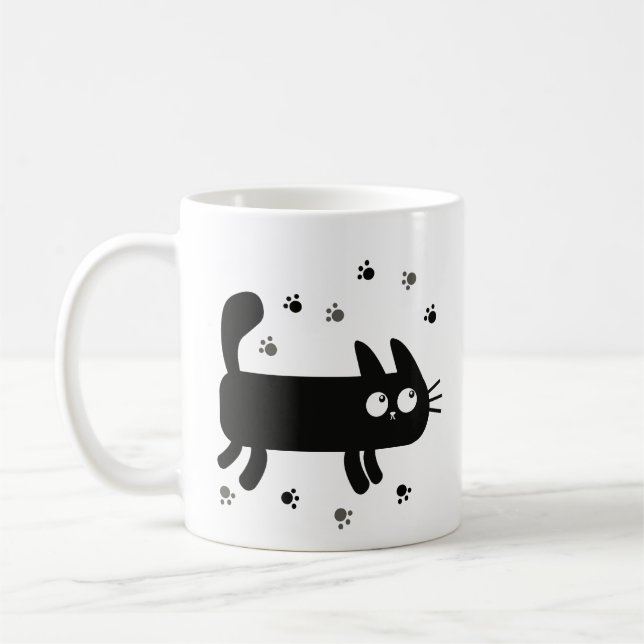 Svart katt med Tass avtryck - Cute Mugg (Vänster)
