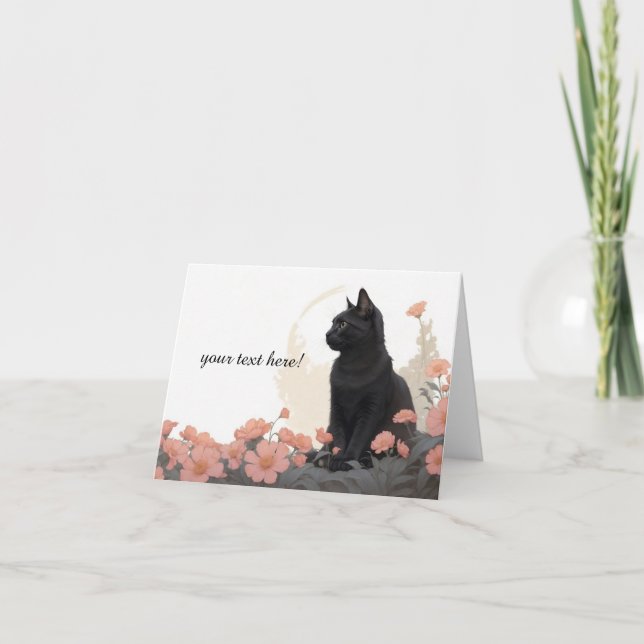 svart katt med text eller utan text tack kort (Framsida)