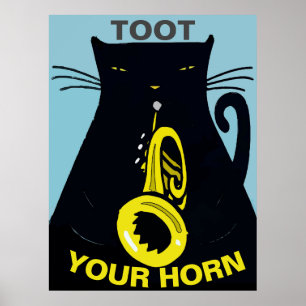 Svart katt med Trumpet Poster