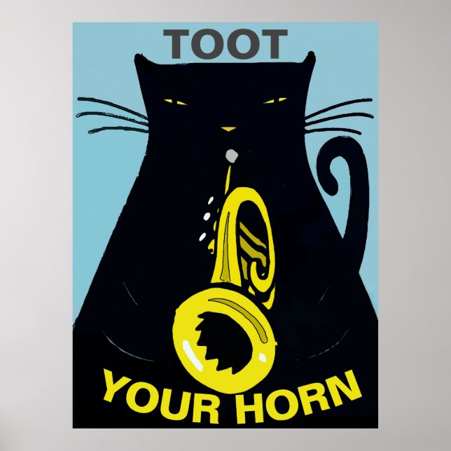 Svart katt med Trumpet Poster (Framsidan)