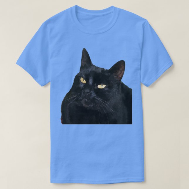 Svart katt med vacker Gult Ögon Vector Art Cu T Shirt (Design framsida)