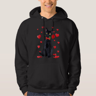 Svart katt med Valentines Ro Valentine Cat Lover Hoodie
