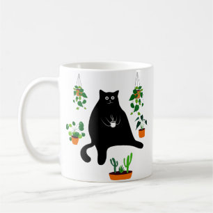Svart katt med växter, fin, svart kattgåva kaffemugg