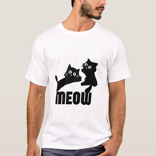 svart katt,mej t shirt (Framsida)