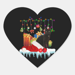Svart katt min jul hjärtformat klistermärke
