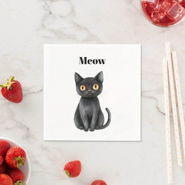 Svart Katt Mjao   Pappersservett (Insitu)