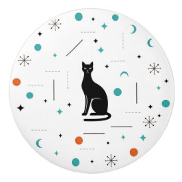 Svart Katt Modern Mid Century Retro Atom- Knopp