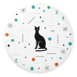 Svart Katt Modern Mid Century Retro Atom- Knopp
