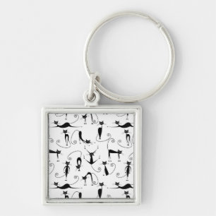 Svart katt Mönster med vimisk Smala Fyrkantig Silverfärgad Nyckelring