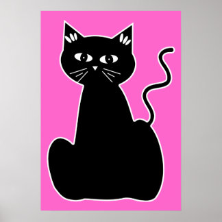 Svart katt mot bakgrund av Shock rosa Poster